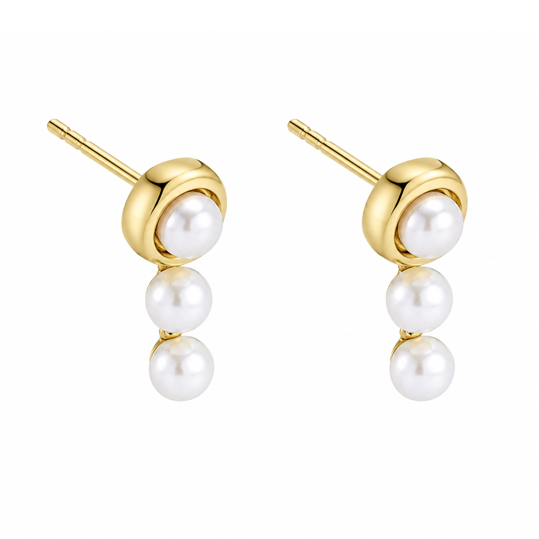 Triple-strand pearl earrings