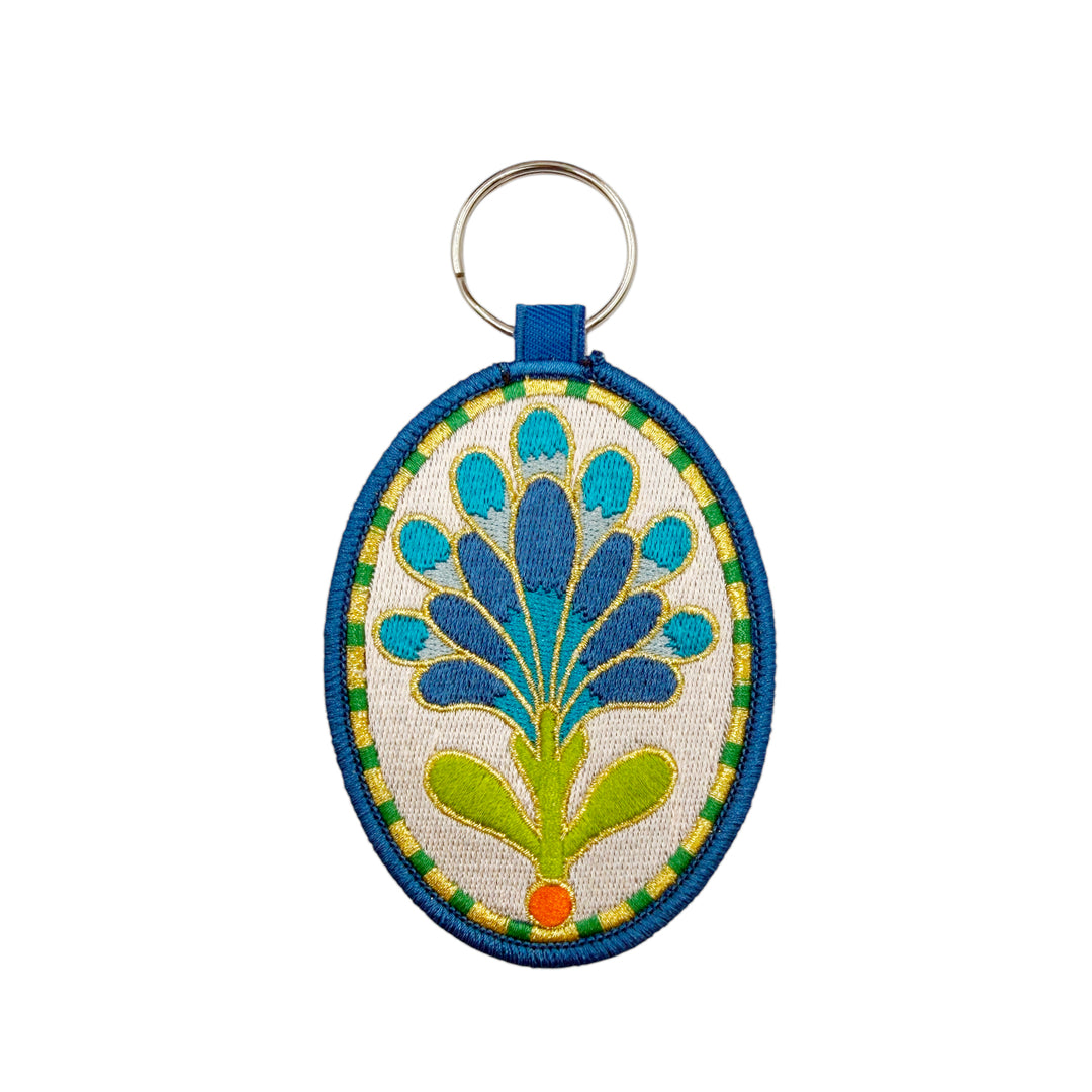Blue embroidered keychain