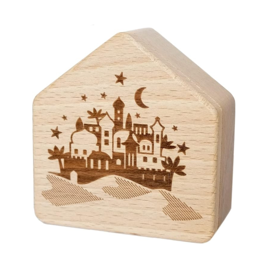 Wooden nativity scene with box